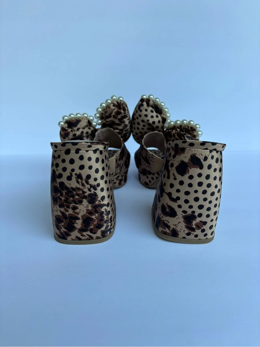 Betsey Johnson Leopard Pearl-Trim Block Heel - Brown/Black - Picture 4 of 8